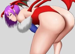 ass ass bat_wings bent_over darkstalkers leotard lilith_aensland lips looking_at_viewer looking_back poketune purple_hair red_eyes short_hair succubus