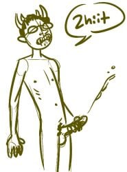 alien bad_anatomy cum ejaculation homestuck homestuck_troll horn horns male male_only masturbating masturbation monochrome naughtyvixens nude nude_male short_hair short_hair_male sketch sketchy sollux_captor troll