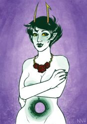 1girls alien color colored fangs female female_focus female_only gore hole_in_chest homestuck homestuck_troll horn horns kanaya_maryam lipstick looking_at_viewer makeup naughtyvixens necklace nude nude_female solo solo_female troll vampire