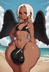 1futa adult ai_generated ass bangs beach big_ass big_bulge bikini black_wings bulge bulge_through_clothing dark-skinned_futanari dark_skin earrings feathered_wings feathers flat_chest futa_only futanari hand_on_hip hi_res high_resolution highres huge_ass huge_bulge large_ass large_bulge long_hair looking_at_viewer one_piece posing posing_for_the_viewer red_eyes s-snake_(one_piece) sand seraphim_(one_piece) shiny_skin skindentation slim slim_waist small_breasts smile smug thick_ass thick_thighs water wet white_hair wide_hips wings