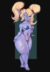 american_flag_bikini blush fanart league_of_legends poppy purple_skin shortstack squishy thick_ass thick_thighs toospookzy twintails wide_hips yordle