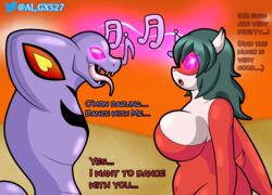 1boy 1girls al_gx arbok big_breasts breasts curvy_figure desert dialogue fan_character furry huge_breasts hypnotic_eyes hypnotic_music latias legendary_pokemon legless lyra_the_latias_(leviathin1) mammal mind_control musical_note nintendo pokemon pokemon_(species) purple_body red_body reptile text video_games voluptuous white_body wings