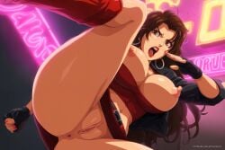 1girls ai_generated artkoikoi blaze_fielding brown_eyes curvy_body curvy_milf erotic_fight female_only huge_breasts large_nipples milf miniskirt nipples pussy sega streets_of_rage thick_thighs upskirt