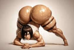 1girls ai_generated attack_on_titan big_ass black_hair bubble_butt female_only jack-o_pose mikasa_ackerman muscular_female niduscharger shingeki_no_kyojin short_hair solo thick_thighs toned_female