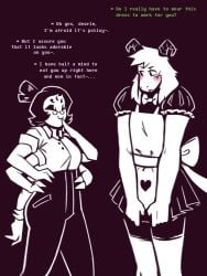 alternate_universe anthro arachnid arthropod asriel_dreemurr blush boss boss_monster_(undertale) clothing comic dracozhilla duo embarrassed female femboy hi_res humanoid larger_male maid_uniform male male/female muffet muffet_(underswap) size_difference smaller_female spider text underswap undertale undertale_(series) uniform