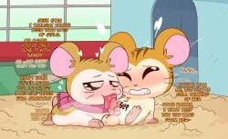 absurd_res blush closed_eyes cricetid crushpepper detailed_background english_text fellatio female feral genitals half-closed_eyes hamster hamtaro_(series) hi_res licking male male/female mammal narrowed_eyes oral pashmina_(hamtaro) penile penis penis_lick rodent scarf sex stan_(hamtaro) tagme text tongue