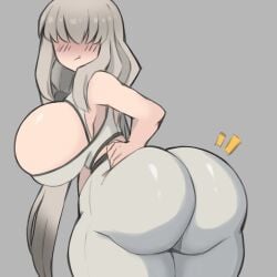 1girls ass ass_focus blush breasts female female_only grey_hair huge_ass huge_breasts leggings pout solo solo_female suomii uzaki-chan_wa_asobitai! uzaki_tsuki wide_hips workout_clothes