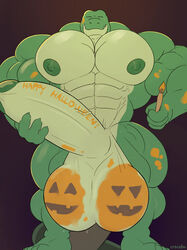 abs anthro_only biceps body_paint bodybuilder crocobu furry furry_only grabbing_penis halloween halloween_2021 holding_penis hyper hyper_balls hyper_genitalia hyper_muscles hyper_penis hyper_testicles legs_spread looking_at_viewer male male_focus male_only muscle muscles muscular muscular_anthro muscular_arms muscular_ass muscular_back muscular_legs muscular_male muscular_thighs nipples paint pecs pumpkin_balls touching_penis veins veiny_penis