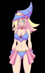 1girls bikini blonde_hair blue_bikini blue_swimsuit breasts cameltoe choker dark_magician_girl dual_monsters green_eyes hypnosis long_hair magiciangirlhypno medium_breasts midriff mind_control navel showgirl_skirt swimsuit wet_pussy wizard wizard_hat wrist_braces yu-gi-oh!