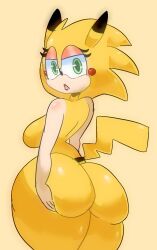 anthro anthro_only ass_grab back_view big_ass big_breasts big_butt chris-chan chris_chan hedgehog pikachu solo solo_female solo_focus sonic_the_hedgehog sonichu sonichu_(character) themoll yellow_fur