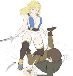 1boy 1boy1girl 1girls ballbusting seset sophitia_alexandra soul_calibur