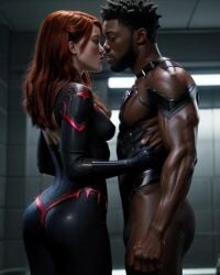 1boy 1boy1girl 1girls ai_generated black_panther_(marvel) black_panther_(series) breasts dark-skinned_male female interracial kissing light-skinned_female light_skin male male/female marvel marvel_comics mary_jane_watson nude nude_female red_hair spider-man_(series) straight straight_hair superhero t'challa