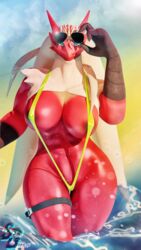 2020 3d_(artwork) 4k 9:16 absurd_res accessory anthro avian barely_visible_genitalia barely_visible_pussy bikini biped blaziken breasts clothed clothing digital_media_(artwork) eyewear female fingers genitals hi_res huge_filesize leg_belt looking_at_viewer navel nintendo pokemon pokemon_(species) pussy sea simple_background skimpy sling_bikini solo sowat-blend sunglasses swimwear thick_thighs thigh_belt thigh_strap video_games water wide_hips