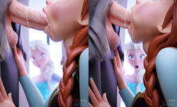 1boy 1girls 2girls 3d anna_(frozen) balls blender blonde_hair blowjob blue_eyes braided_ponytail braided_twintails cum cum_in_mouth cum_in_throat cum_inside deep_blowjob deepthroat disney elsa_(frozen) erection eyelashes eyeshadow fellatio female fireboxstudio freckles fringe frozen_(film) ginger kneeling light-skinned_female light_skin male oral orange_hair pale-skinned_female pale_skin penis petite pink_lipstick purple_eyeshadow purple_lipstick red_hair red_lipstick royalty saliva saliva_trail sisters slim straight surprised testicles throat_barrier throat_bulge tight_throat twintails two_tone_hair unseen_male_face white_hair