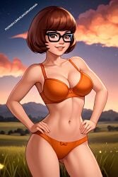 1girls 1woman ai ai-created ai_art ai_generated big_breasts black_glasses bra brown_hair elsacorinthiana exhibitionism exposed_midriff exposed_shoulders exposed_torso facing_viewer female female_only glass glasses_on_face glasses_on_head hentai hourglass_figure light_skin looking_at_viewer looking_for_viewer midriff orange_bra orange_panties panties partially_clothed partially_clothed_female patreon patreon_link patreon_url posing posing_for_picture posing_for_the_viewer scooby-doo scooby-doo_(series) semi-naked semi-nude semi_nude sensual sexy short_hair skinny smile smiley_face solo standing sunset thin_body velma velma_dinkley velma_dinkley_(velma) white_skin