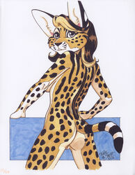 anthro ass feline female fur furry hair high_resolution looking_at_viewer nude pussy serval solo spots terrie_smith