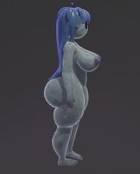 1girls 3d 3d_(artwork) alternate_version_available areolae ass barefoot big_ass big_breasts blue_hair breasts completely_nude completely_nude_female female female_only full_body long_hair naked naked_female nipples nude nude_female solo solo_female spooky's_house_of_jump_scares spooky_(shojs) yoku_(artist)