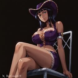 1girls bangs big_breasts black_hair blue_eyes boycroco619 female female_only nico_robin one_piece solo