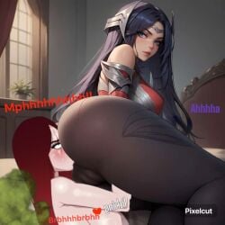 ai_generated blue_hair facesitting fart fart_cloud fart_fetish farting farting_in_face irelia_xan katarina_du_couteau league_of_legends licking licking_ass licking_pussy red_hair riot_games ryona slave