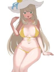 1girls big_breasts bikini blonde_hair blue_archive chiwei1102 female female_focus female_only green_eyes hat light_skin looking_at_viewer nonomi_(blue_archive) nonomi_(swimsuit)_(blue_archive)