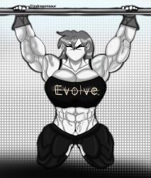 abs big_breasts black_clothes black_clothing black_hair closed_eyes excercising fanart female female_focus female_only indragonsaur marie_(tag-a-long) mime mime_girl mouthless mouthless_female muscle muscle_girl muscles muscular muscular_arms muscular_female muscular_thighs original original_art original_artwork pull_ups veins white_body white_skin workout workout_clothes workout_clothing