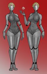 atomic_heart breasts condom curvy duo full_body gradient_background robot standing stuuuuh twins