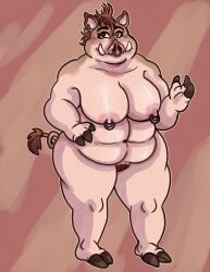 anthro belly dreamworks ear_piercing facial_piercing female hooves malachhamavet mammal mohawk nipple_piercing nipples nose_piercing nude nude_female overweight overweight_female piercing pigtail_(the_bad_guys) solo suid suina sus_(pig) the_bad_guys tusks wild_boar