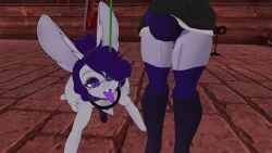 bunny_boy dungeon femboy leash leash_pull petplay purple_penis shock_collar tentacle tongue_out vrchat