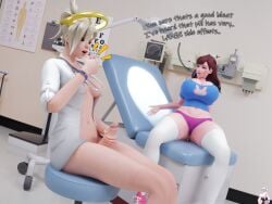 1futa 1girls 3d big_breasts big_penis breasts clothed_female clothing d.va dialogue doctor english_text female futanari huge_breasts lazza_(artist) light-skinned_female light-skinned_futanari light_skin masturbation mercy nude nude_futanari overwatch penis pill sitting text