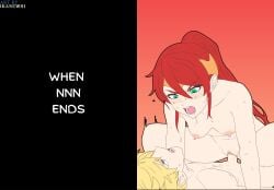 1boy 1girls ibanews1 jaune_arc long_hair ponytail pyrrha_nikos red_hair rwby tagme