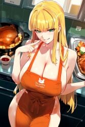 1girls ai_generated apron bimbo blonde_hair cooking housewife huge_breasts noirprincess princess_anastasia thanksgiving