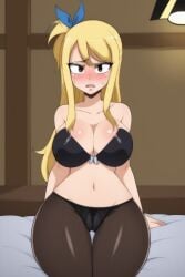 ai_generated blonde_hair confusion fairy_tail lingerie lucy_heartfilia sexy_body sitting sitting_on_bed