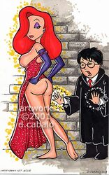 ass crossover disney dress female hair_over_one_eye harry_james_potter harry_potter human jessica_rabbit male nipples sequin_dress who_framed_roger_rabbit