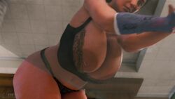 1girls animated big_breasts cleaning dress huge_breasts rio_morales swaying_breasts tagme video vreya3d