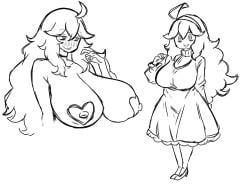 1girls big_breasts blush dress heart_pasties hex_maniac monochrome mumutamu0326 pokemon pokemon_xy sketch solo tagme