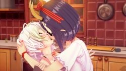 2girls 3d deepthroat demon_girl dildo dominant_female double_penetration eyes_rolling_back female female_only femdom femsub ferret_girl glasses head_grab horns indie_virtual_youtuber kissing kitchen laimu onigiri_(vtuber) saliva spamerino111 suspenders virtual_youtuber yuri