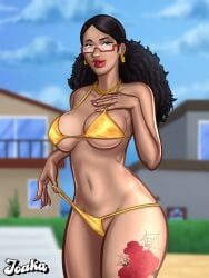 1girls 2024 2d 2d_(artwork) athletic athletic_female big_breasts bikini bikini_bottom bikini_top black_hair bottomwear bra breasts curly_hair dark-skinned_female dark_skin digital_drawing_(artwork) digital_media_(artwork) female female_focus female_only glasses joakadraws latina latina_female leg_tattoo looking_at_viewer medium_breasts oc original original_character outdoors outside panties pose posing presenting presenting_breasts smile smiling solo solo_focus tattoo thong thong_bikini thong_bra thong_panties topwear underboob underwear watermark