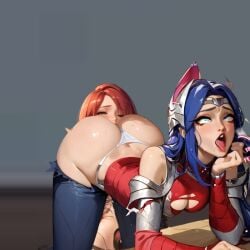 ai_generated blue_hair facesitting fart fart_cloud fart_fetish farting farting_in_face irelia_xan katarina_du_couteau league_of_legends licking licking_ass licking_pussy red_hair riot_games ryona slave