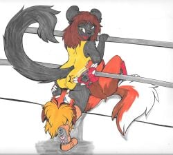 anthro anthro_female anthro_only commission female_wrestler fox fox_boy fox_humanoid furry furry_female furry_male furry_only fursona male nekotigerfire original original_art original_artwork original_character original_characters panther panther_girl pantherine pantherine_humanoid slapping_ass wonder_jezy_(wonderjezy) wrestler wrestlers wrestling wrestling_boots wrestling_femdom wrestling_match wrestling_outfit wrestling_ropes wrestling_singlet