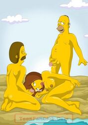 batothecyborg beach breasts color cum day female handjob homer_simpson human male masturbation maude_flanders multiple_males ned_flanders nipples nude outdoors penis straight tagme the_simpsons vulva