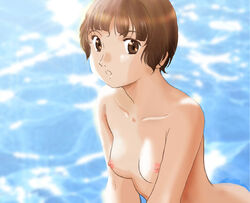 1990s 1999 1girls 20th_century breasts brown_eyes brown_hair female gundam human light-skinned_female light_skin nipples nude short_hair sochie_heim solo turn_a_gundam water youkai_ankake