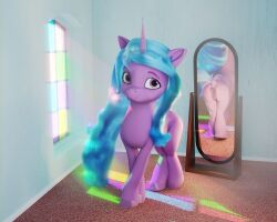 blue_hair mirror_reflection my_little_pony unicorn_pony