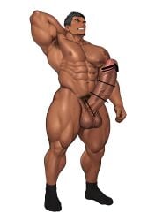 abs bara biceps big_cock big_muscles big_pecs big_penis black_hair blush bodybuilder boner censored chest_hair erection gay hairy_chest hairy_thighs heavy_balls high_resolution highres huge_cock kuromine_hiraya large_balls large_cock large_penis large_testicles leg_hair male male_only massive_balls massive_cock massive_penis movement_lines muscle muscles muscular muscular_back muscular_male muscular_thighs nipple_hair nipples nude pecs penis pubic_hair solo solo_male sweating swinging_balls tan_skin thick_thighs veins veiny_muscles yuatari