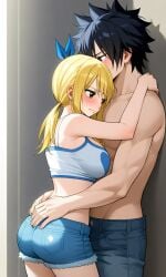 ai_generated black_hair blonde_hair fairy_tail gray_fullbuster lucy_heartfilia sexy_body