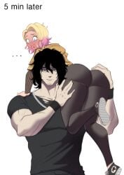 ... 1boy1girl ass_focus big_ass black_eyes black_hair blonde_hair blue_eyes blush carrying_partner embarrassed english english_text fully_clothed heart lifting logan_(allenhara) looking_at_viewer muscular muscular_male original pink_hair sasha_(allenhara) trans_woman transfem zanzagen