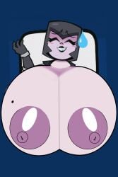 artist_request black_lipstick clash_(series) emote huge_areolae huge_breasts lipstick massive_breasts mole_on_breast night_witch_(clash_of_clans) night_witch_(clash_royale) sweatdrop