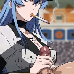 ai_generated cigarette esdeath_(akame_ga_kill!) handjob smoking smoking_cigarette