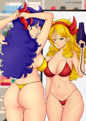 2girls bad_launch bikini blonde_hair blue_hair chronosth1 dragon_ball good_launch green_eyes gummslime launch