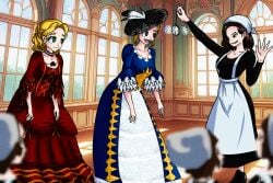 3girls attentte blonde-haired_female blonde_female blonde_hair blonde_hair_female blue_dress brown_eyes choker class_difference daughter dress feather_in_hat female_hypnotized female_hypnotizing_female georgian georgian_fashion girls_only green_eyes hat history hypnosis lace maid maid_apron maid_outfit maid_uniform mind_control mother mother_and_daughter multiple_females multiple_girls nobility pocket_watch red_choker red_dress ruffles spiral_eyes wide_brim_hat