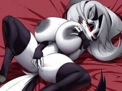 1girls absurd_res anthro big_breasts biped breasts canid canid_demon canine clothed clothing coolerinker demon eyelashes female fingering fingering_self grey_hair hair hellaverse hellhound helluva_boss hi_res huge_breasts inker_comics inkershike legwear looking_at_viewer loona_(helluva_boss) mammal masturbation mythological_canine mythological_creature mythology nipples pupils spread_legs spreading thigh_highs topwear